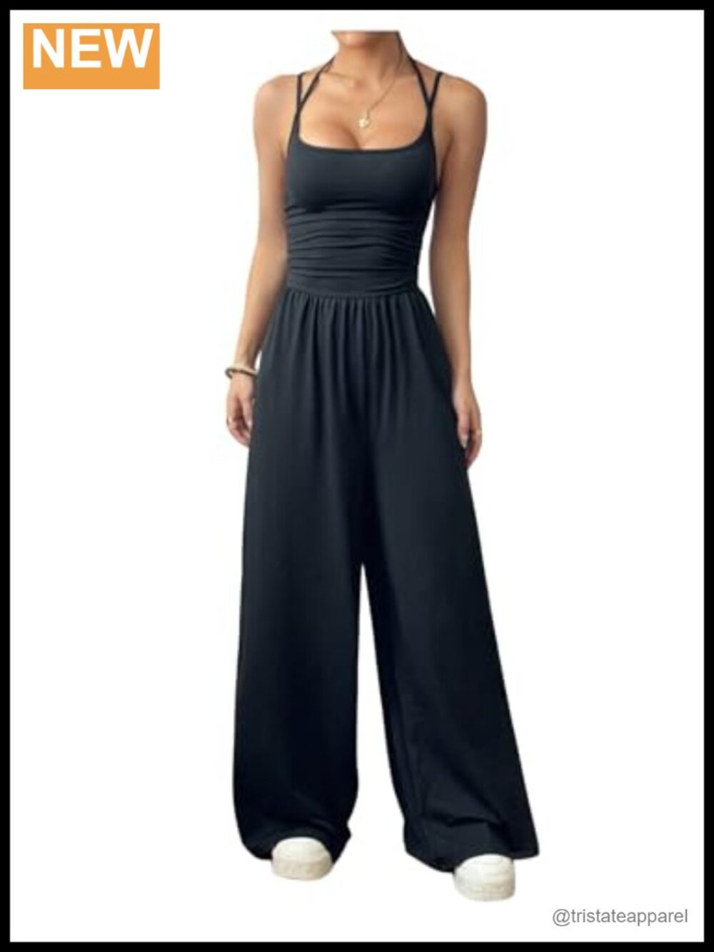 Floerns Women's Sleeveless Wide Leg Jumpsuit Ruched One Piece Casual Romper